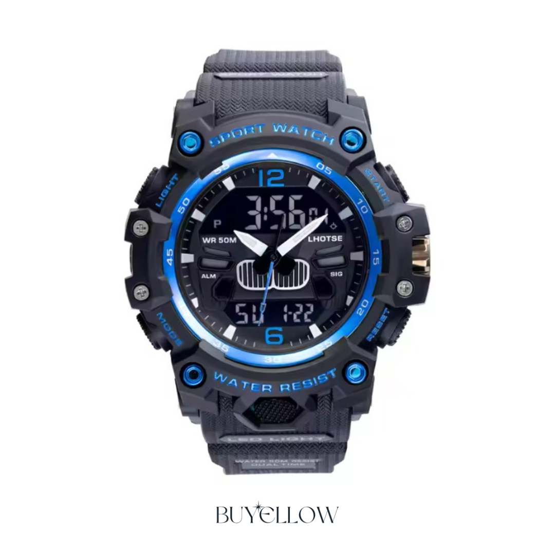 Orologio Sportivo Tattico Dual-Time – Analogico + Digitale, Impermeabile 50 m, Resistente agli Urti