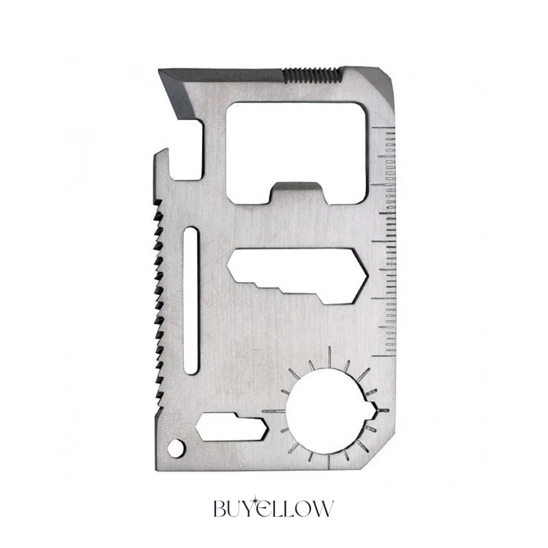 Carta Multiuso Tattica 11 in 1 – Strumento EDC in Acciaio Inox per Sopravvivenza, Campeggio e Outdoor